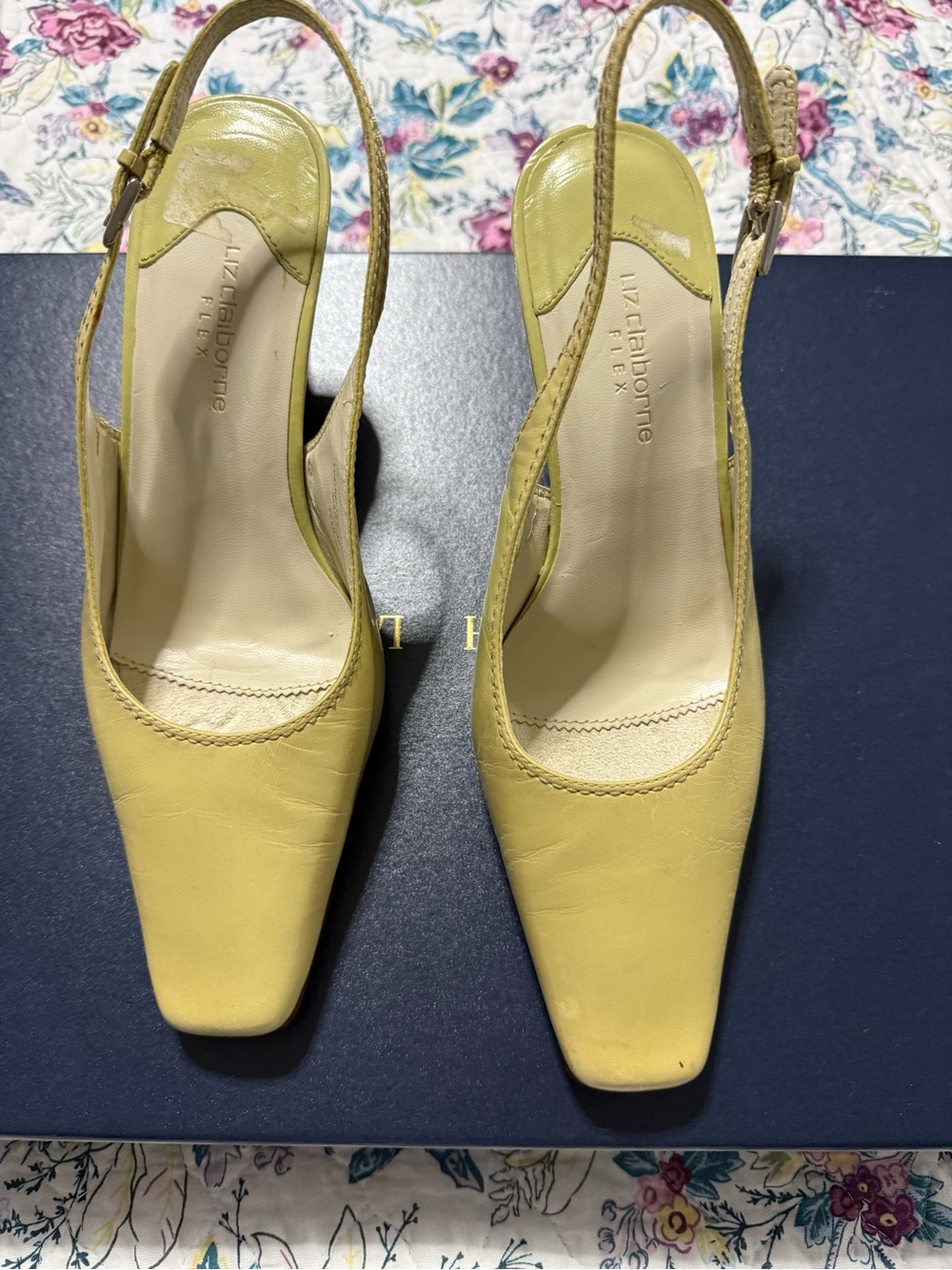 Liz Claiborne Lemon Yellow Slingback Square-Toe Pumps